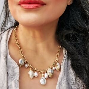 Natural Sea Shells & Baroque Pearls In A Statement Chunky Gold Plated Necklace